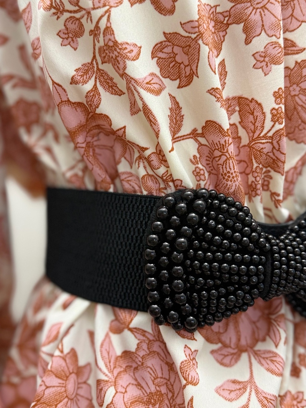 New Black Beaded Bow Wide Elastic Waist Belt Statement Cinch Belt - Picture 2 of 6